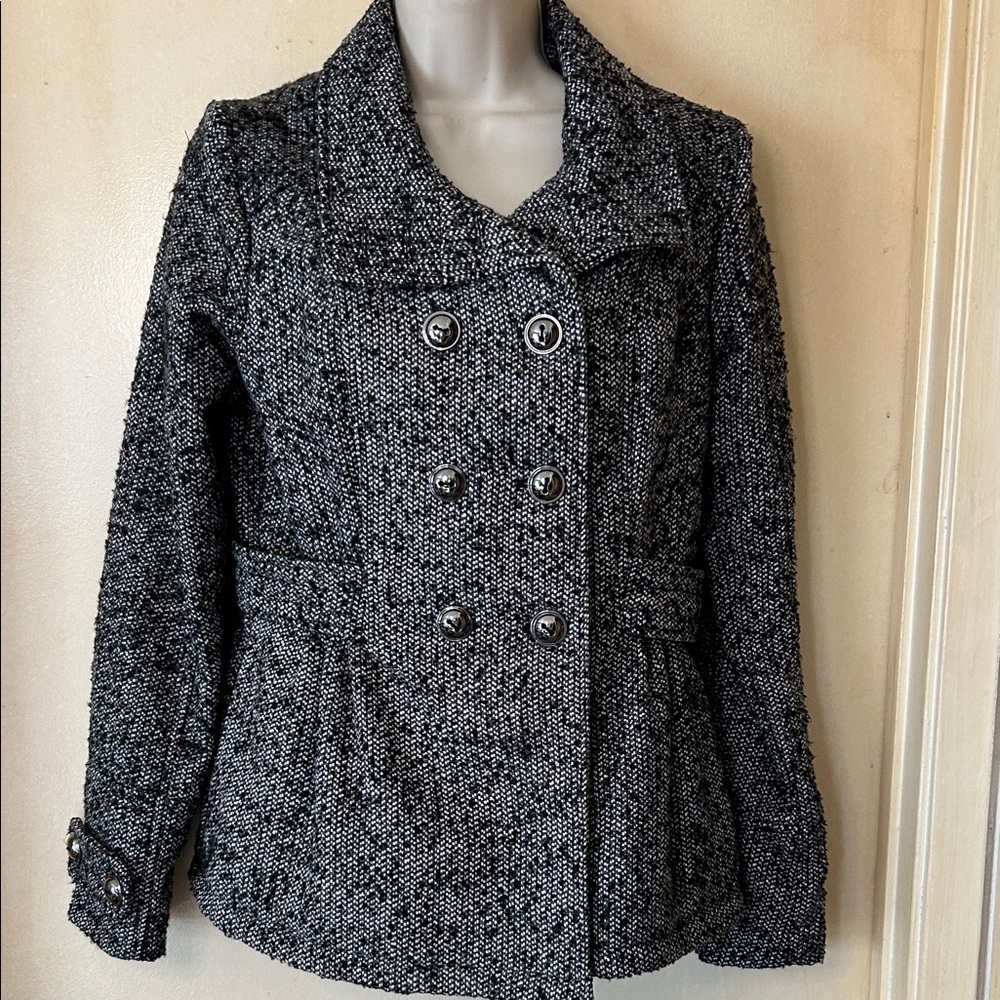 Pink Envelope Black and WhiteTweed Pea Coat size M